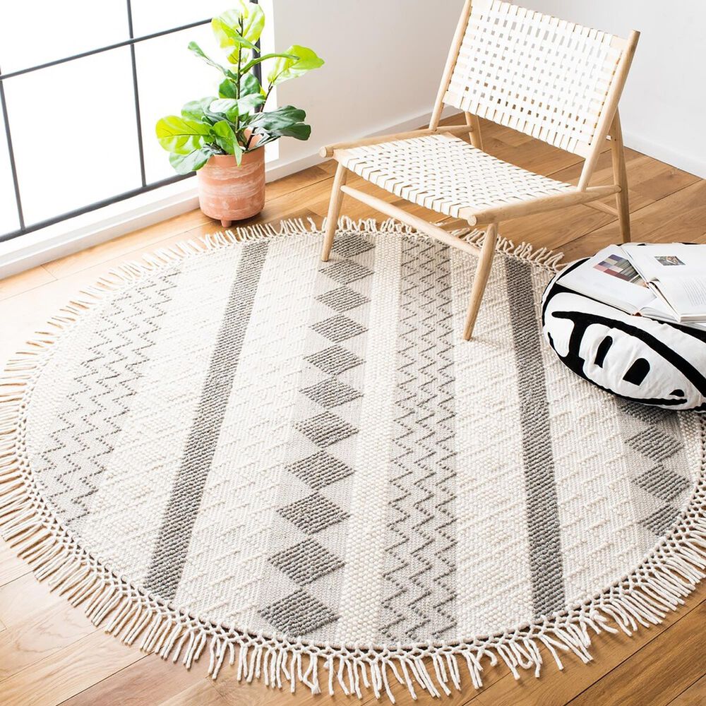Safavieh Natura NAT851A 6&#39; Round Ivory and Grey Area Rug, , large