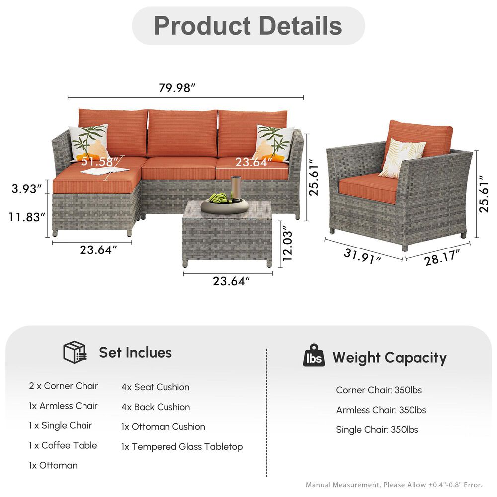 HOMLUX 6-Piece Patio Conversation Set in Orange Red, , large