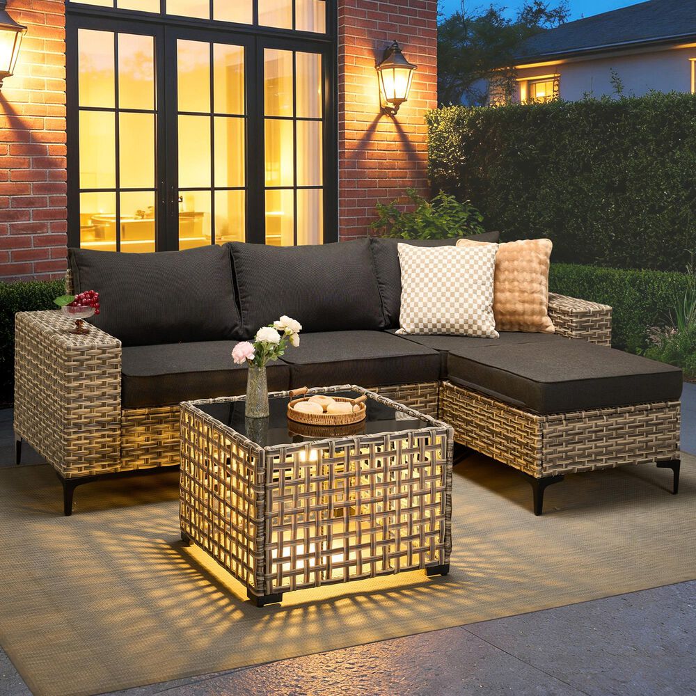 HOMLUX 5-Piece Modular Rattan Outdoor Patio Furniture Set in Black, , large