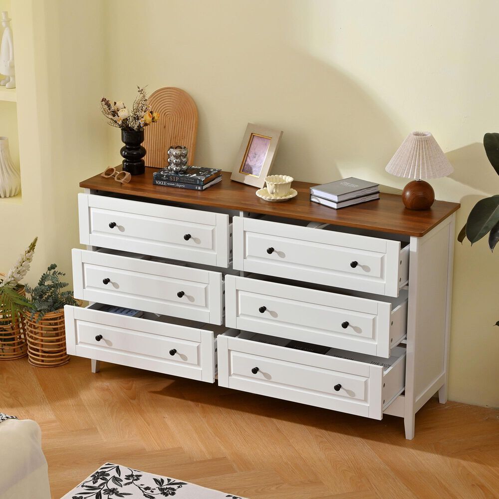 Hearth and Haven 6-Drawer Dresser in White, , large