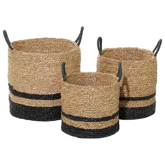 Maple and Jade Seagrass Storage Basket in Brown and Black (Set of 3)
