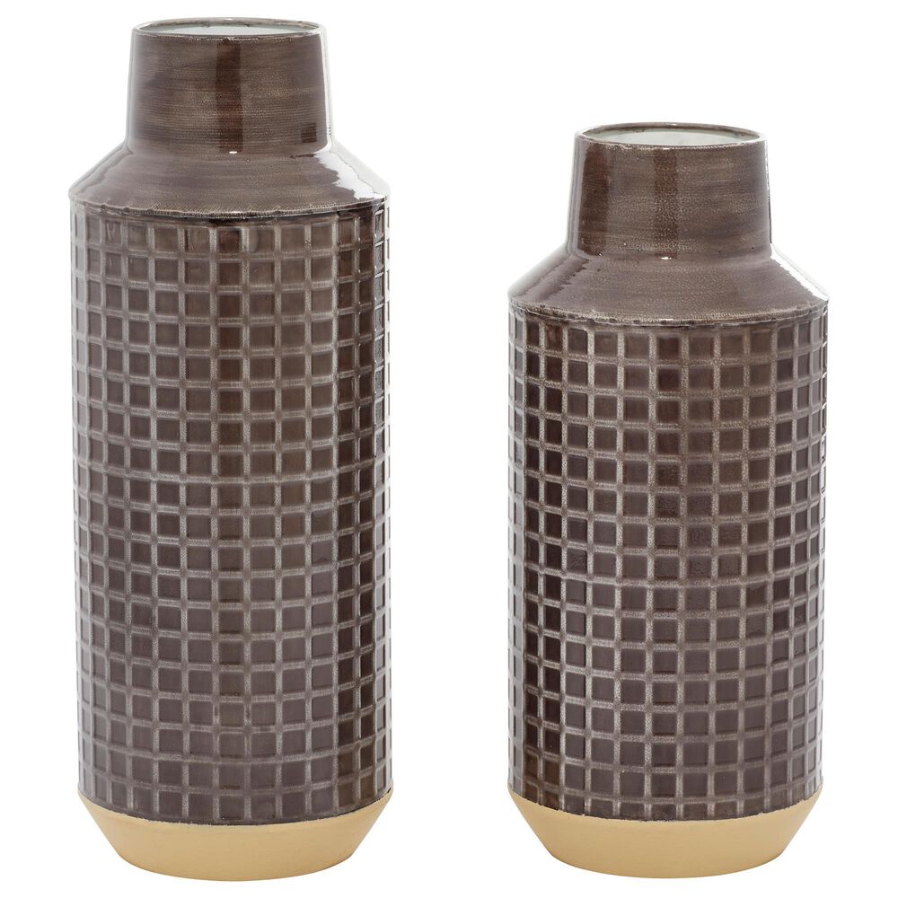 Maple and Jade Contemporary Metal Vases in Brown (Set of 2), , large
