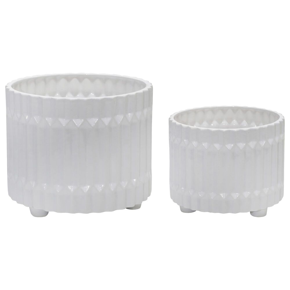 Sagebrook Home Ceramic Fluted Planter in White (Set of 2), , large