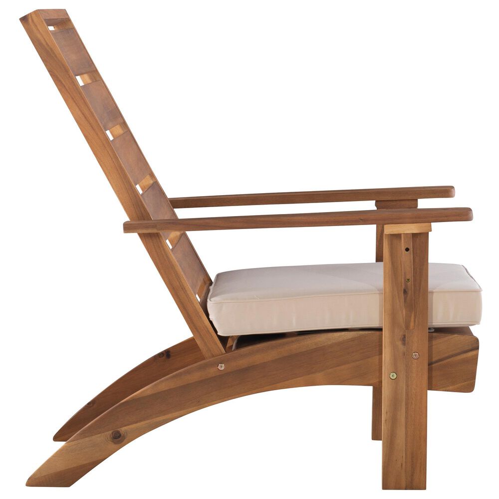 Linon Home Decor Rockport Patio Arm Chair with Natural Frame in Beige, , large