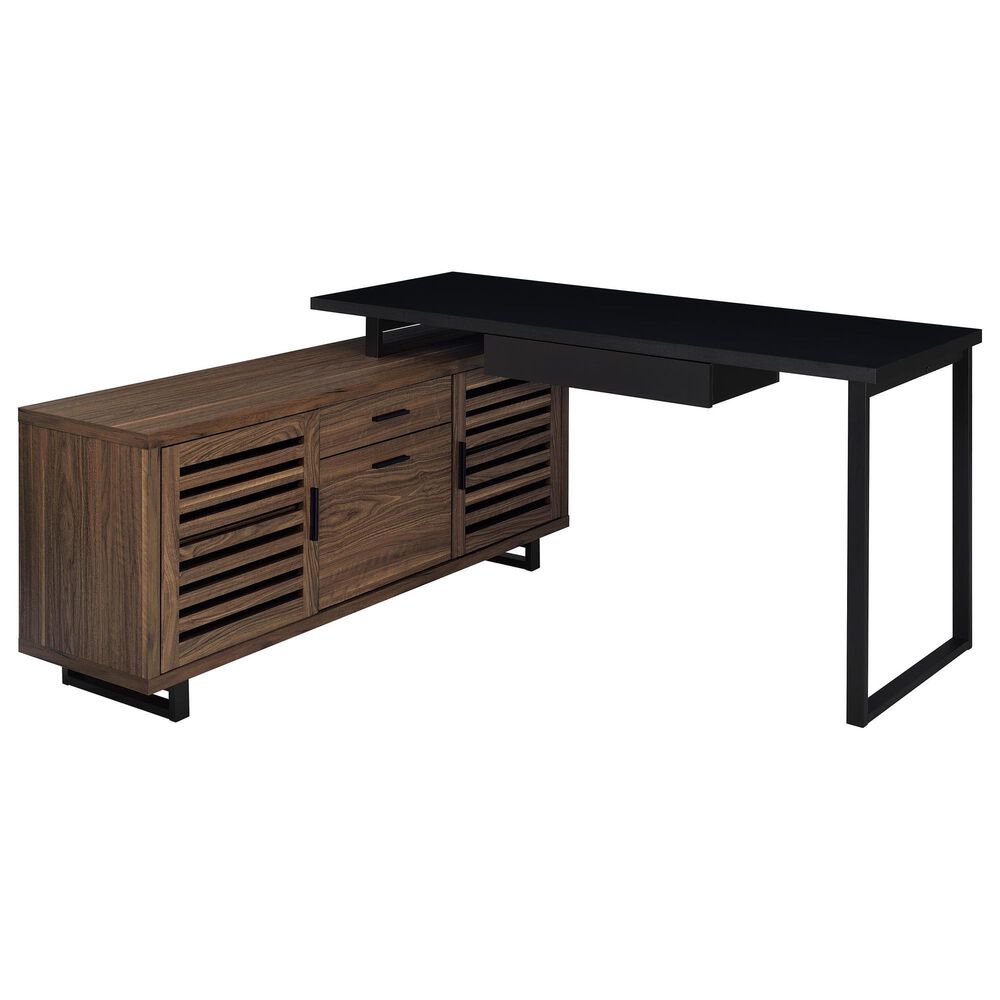 Pacific Landing Maddox 2-Piece L-desk and Bookcase Set in Black and Walnut, , large
