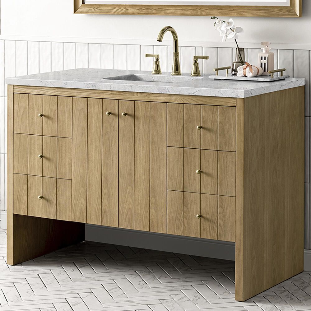 James Martin Vanities Hudson 48&quot; Single Bathroom Vanity in Light Natural Oak with 3 cm Eternal Jasmine Pearl Quartz Top and Rectangular Sink, , large