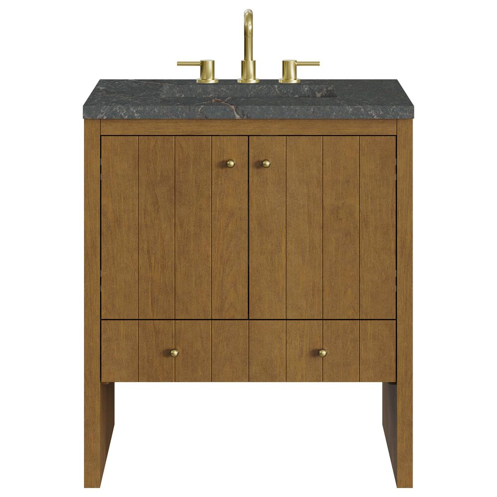 James Martin Hudson 30" Single Bathroom Vanity in Honey Oak with 3 cm Parisien Bleu Silestone Top and Rectangular Sink, , large