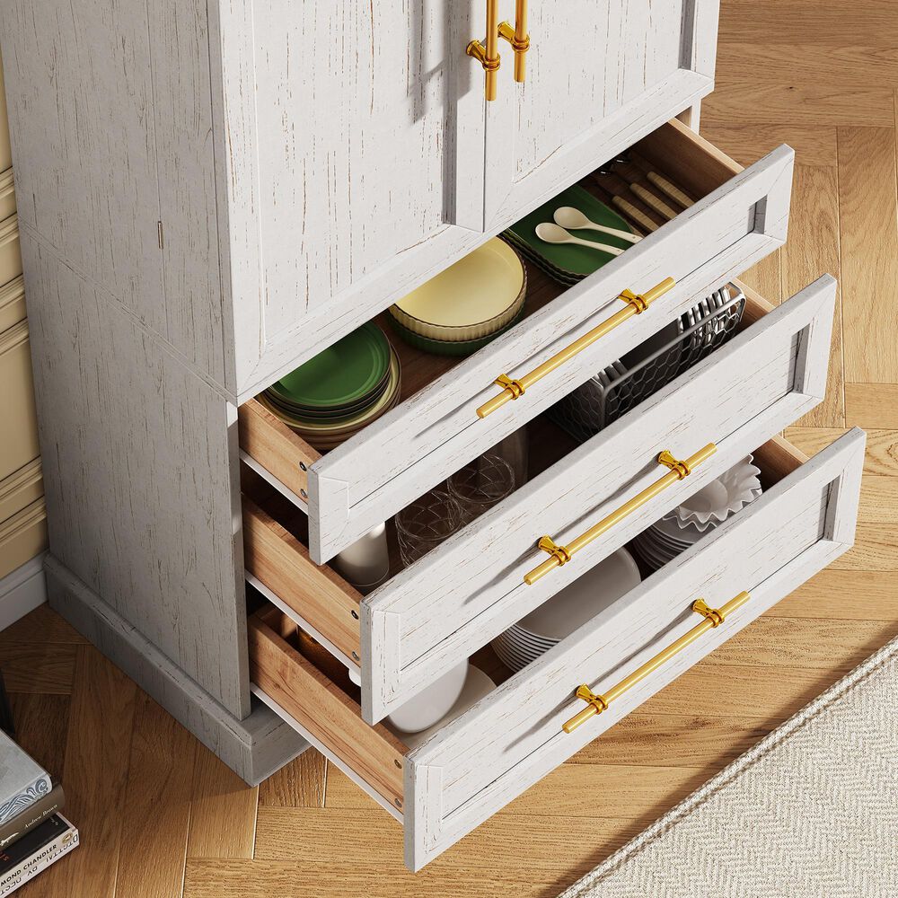HOMLUX HOMLUX 78.2" Tall Farmhouse Kitchen Pantry Cabinet with 8 Door Shelves, Storage Cabinet with 3 Adjustable Shelves, 3 Large Drawers, Versatile Cupboard for Kitchen, Dining &amp; Bathroom, Retro White, , large