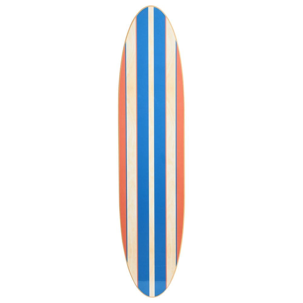 Creative Coop 65.6" x 15" Coastal Decorative Surfboard Wall Decor with Stripes Overlaid in Natural, Red and Blue, , large