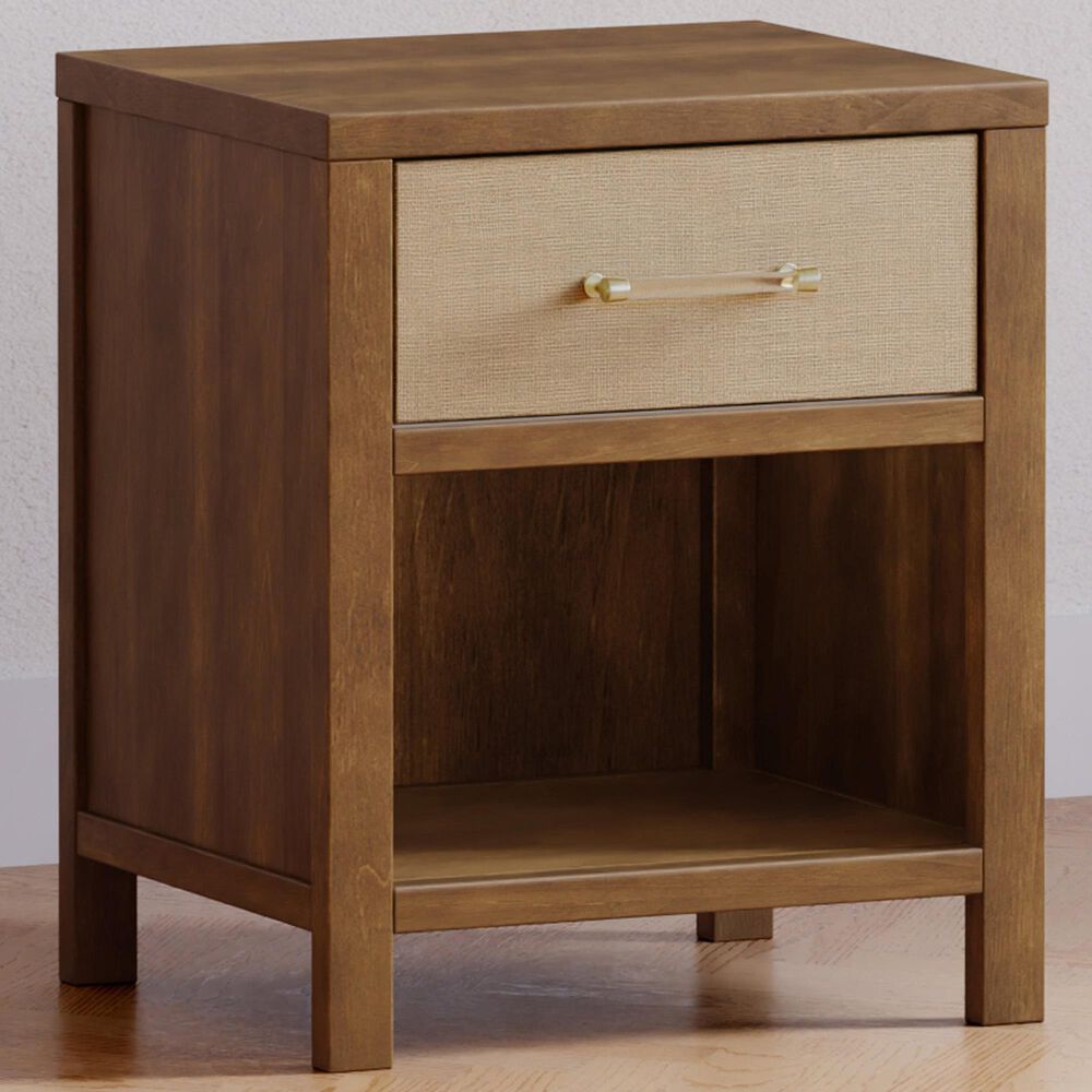 DaVinci Eloise Nightstand with Sand Upholstered Drawer in Natural Walnut, , large