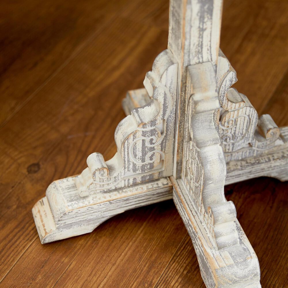 Maple and Jade Intricately Carved Scroll Accent End Table in Distressed Gray and Dark Brown, , large