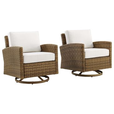 Crosley Furniture Bradenton 2-Piece Patio Swivel Rocker Chair Set with White Cushion in Weathered Brown, , large