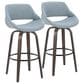LumiSource Fabrico 30" Swivel Fixed-Height Bar Stool with Blue Noise Fabric Upholstery in Black and Glazed Walnut (Set of 2), , large