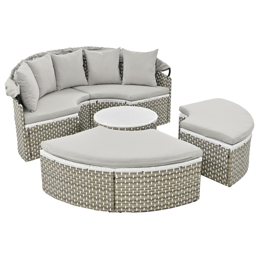 HOMLUX Patio Furniture Round Outdoor Sectional Sofa Set in Grey, , large