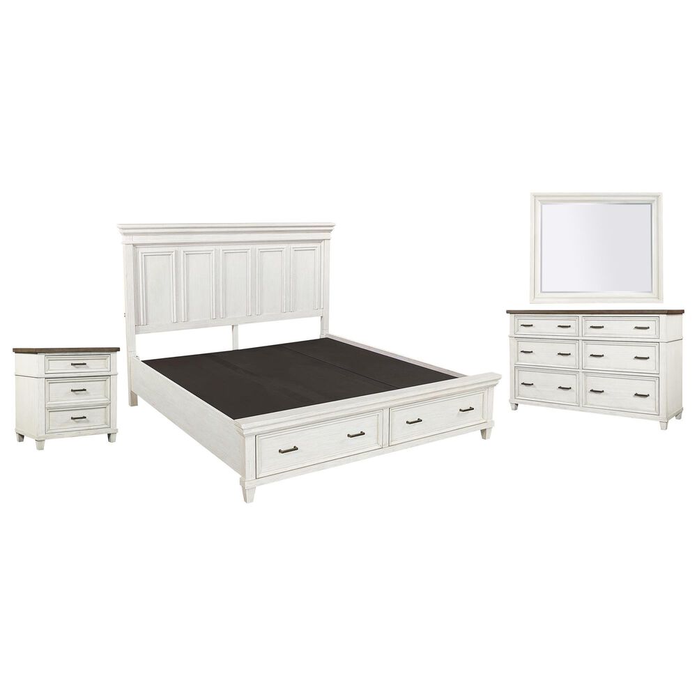 Riva Ridge Caraway 4 Piece King Storage Bedroom Set in Aged Ivory and Brown with USB Ports, , large