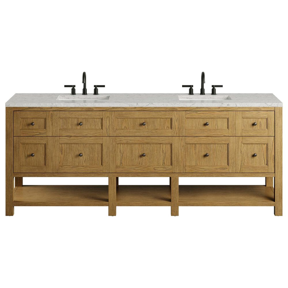 James Martin Breckenridge 84" Double Bathroom Vanity in Light Natural Oak with 3 cm Eternal Jasmine Pearl Top and Rectangular Sinks, , large