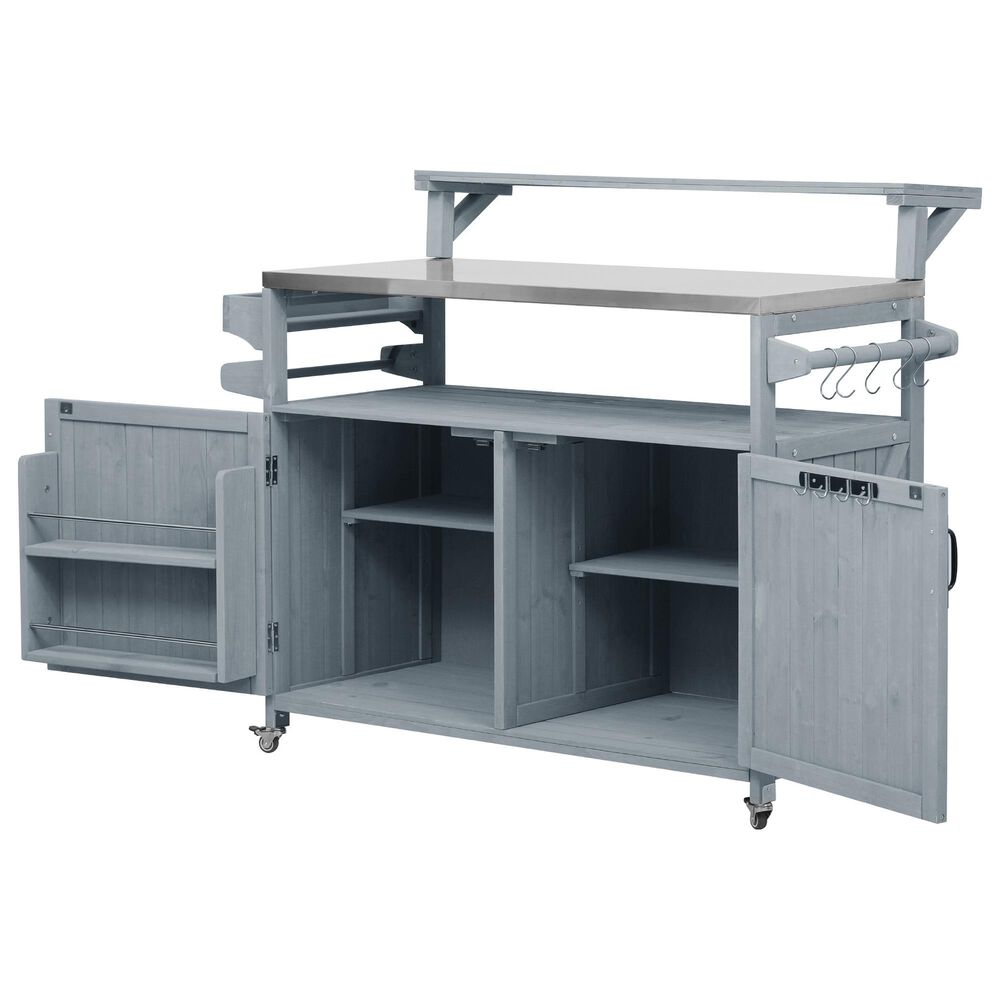 HOMLUX 53" Outdoor Kitchen Island in Grey Blue and Stainless Steel, , large