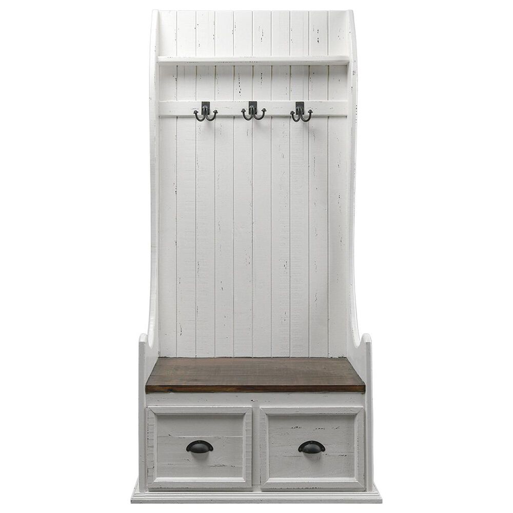 Rustic Imports Dutch Hall Tree with Bench in Antique White and Tobacco, , large