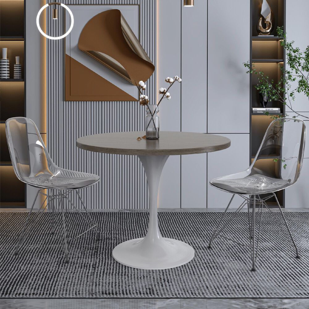 Leisuremod LeisureMod Verve Collection 36 Round Dining Table, White Base with Dark Maple MDF Top, , large