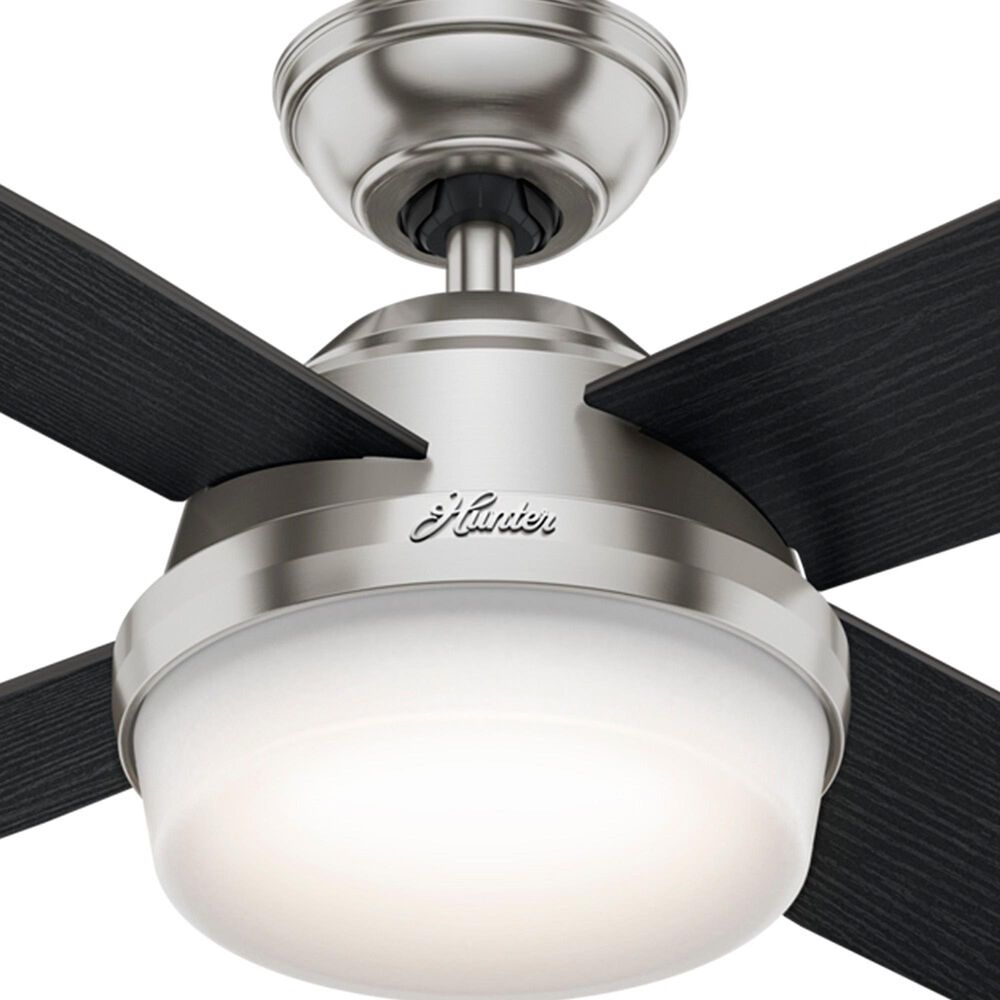 Hunter Dempsey 52&quot; Ceiling Fan with Light in Brushed Nickel with Black Blades, , large
