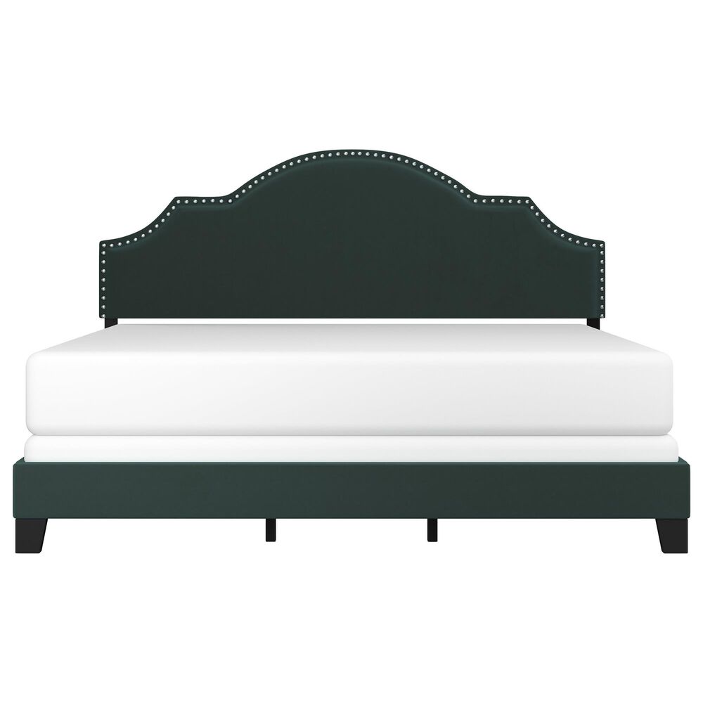 Richlands Furniture Cynthia King Panel Bed with Green Upholstery in Black, , large