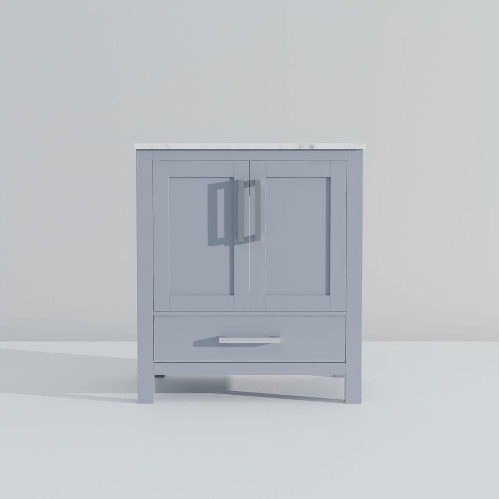 Lexora Home Jacques 30&quot; Single Bathroom Vanity in Dark Grey with 2 cm White Carrara Marble Top and Rectangular Sink, , large