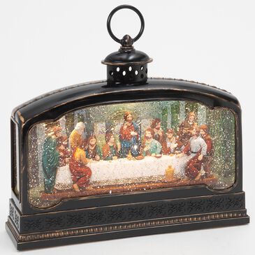 The Gerson Company 11.5"L Battery-Operated Lighted Nativity Scene Spinning Water Globe Lantern in Brown, , large