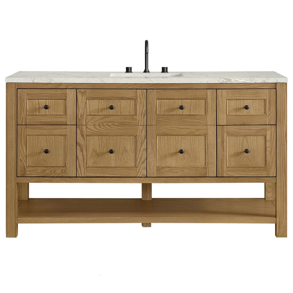 James Martin Vanities Breckenridge 60" Single Bathroom Vanity in Light Natural Oak with 3 cm Victorian Silver Quartz Top, Rectangular Sink and FreePower Wireless Charger, , large