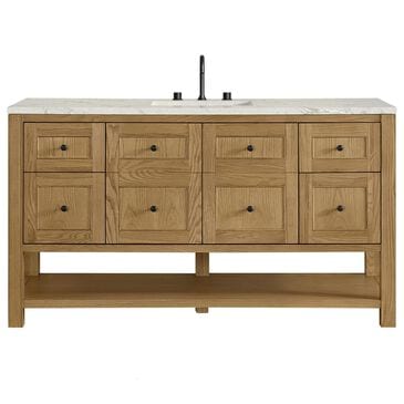 James Martin Vanities Breckenridge 60" Single Bathroom Vanity in Light Natural Oak with 3 cm Victorian Silver Quartz Top, Rectangular Sink and FreePower Wireless Charger, , large