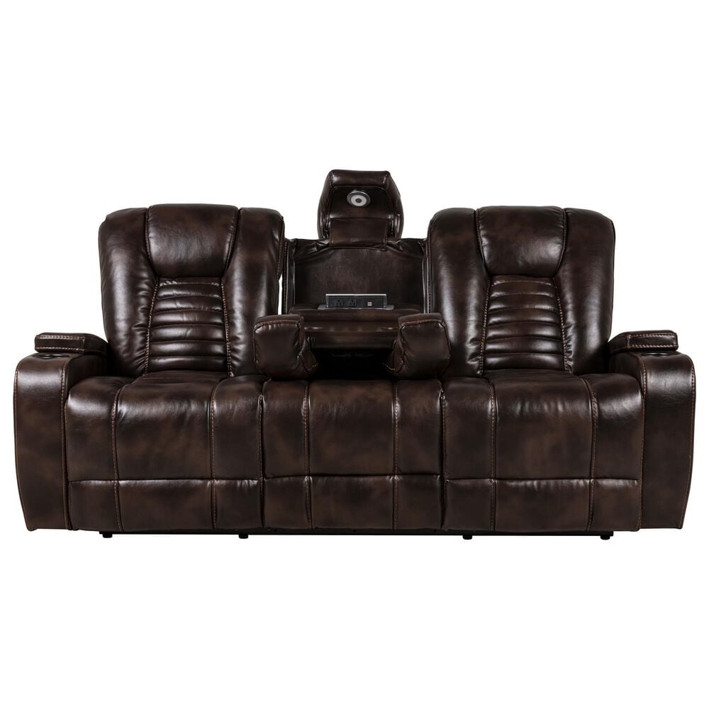 Oxford Furniture Dual Manual Reclining Sofa with Drop Down Table in Bolero Coffee, , large