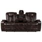 Oxford Furniture Dual Manual Reclining Sofa with Drop Down Table in Bolero Coffee, , large