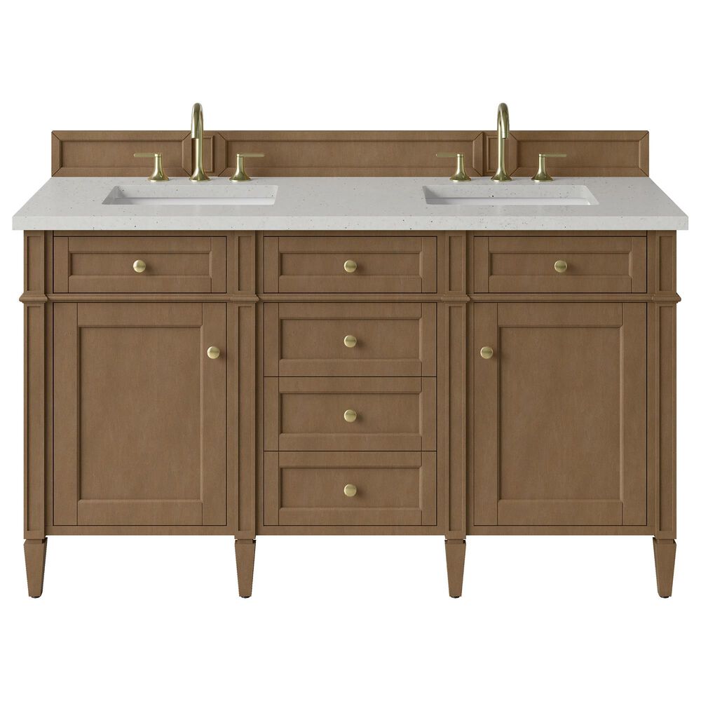 James Martin Brittany 60" Double Bathroom Vanity in Pecan with 3 cm Lime Delight Silestone Top and Rectangular Sinks, , large