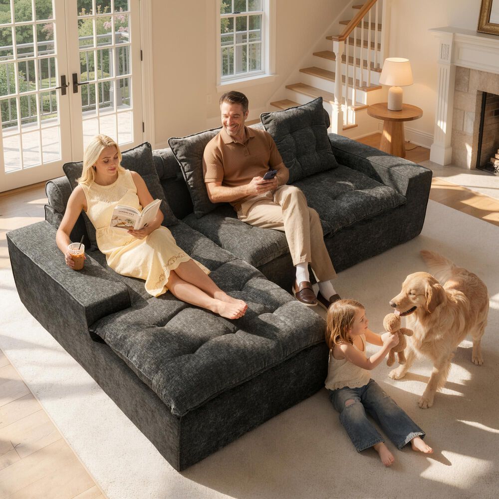 HOMLUX 2-Piece Left Facing Sectional with Chaise in Gray, , large