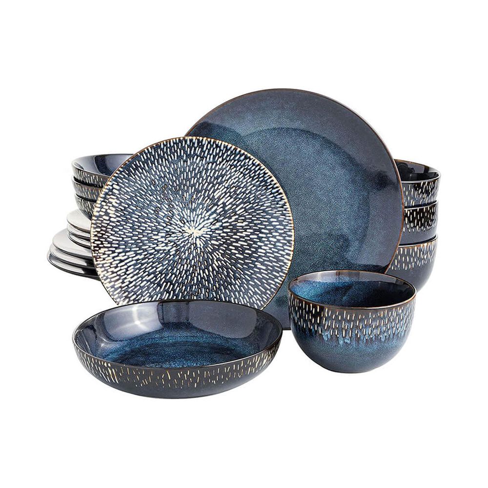 Gibson Home Matisse 16-Piece Stoneware Double Bowl Dinnerware Set in Cobalt, , large