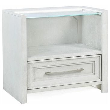 Sasha Lee 1-Drawer Wood and Glass Nightstand with LED Lighting in Brushed White, , large