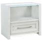 Sasha Lee 1-Drawer Wood and Glass Nightstand with LED Lighting in Brushed White, , large