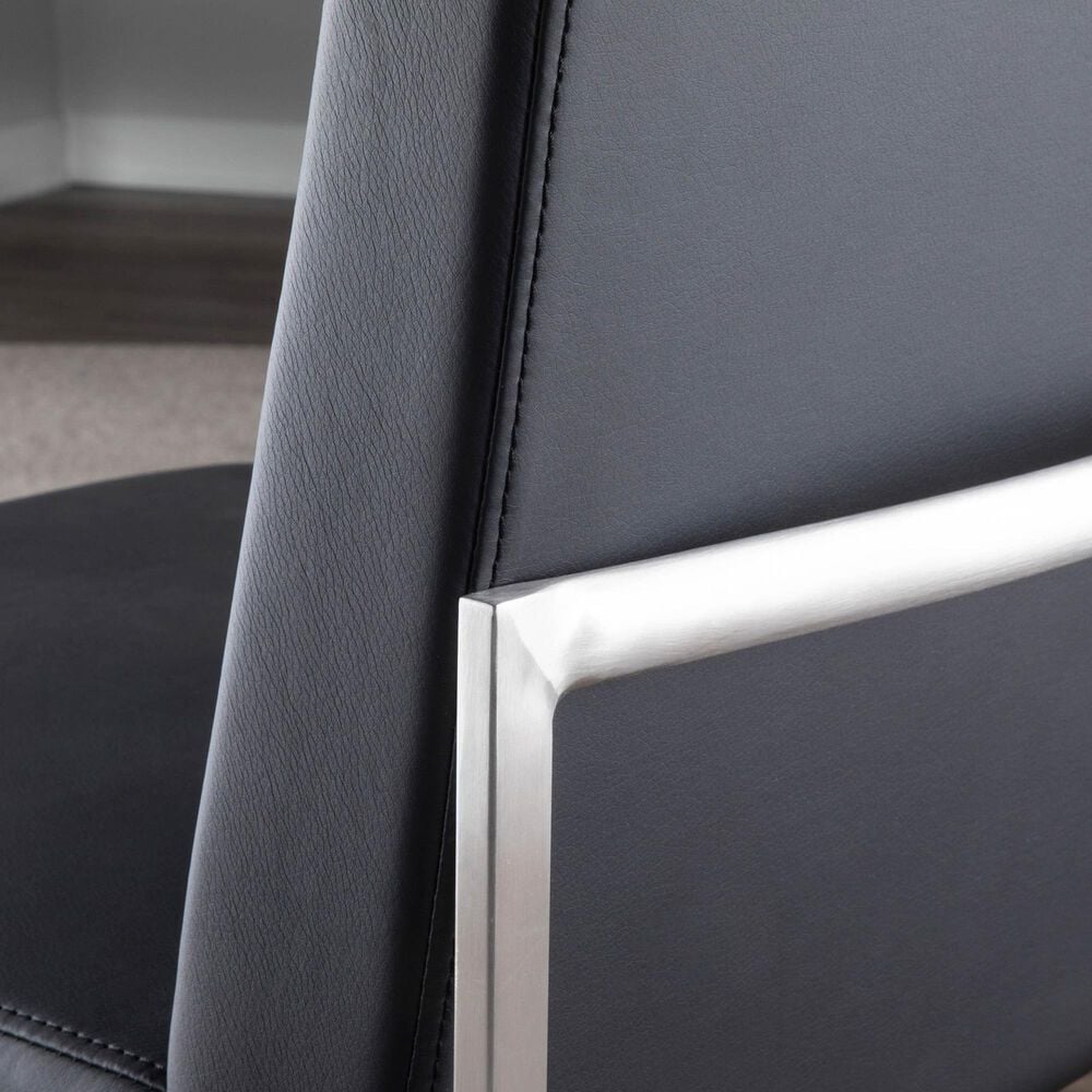Lumisource Fuji Side Chair with Black Faux Leather Cushion in Brushed Stainless Steel &#40;Set of 2&#41;, , large