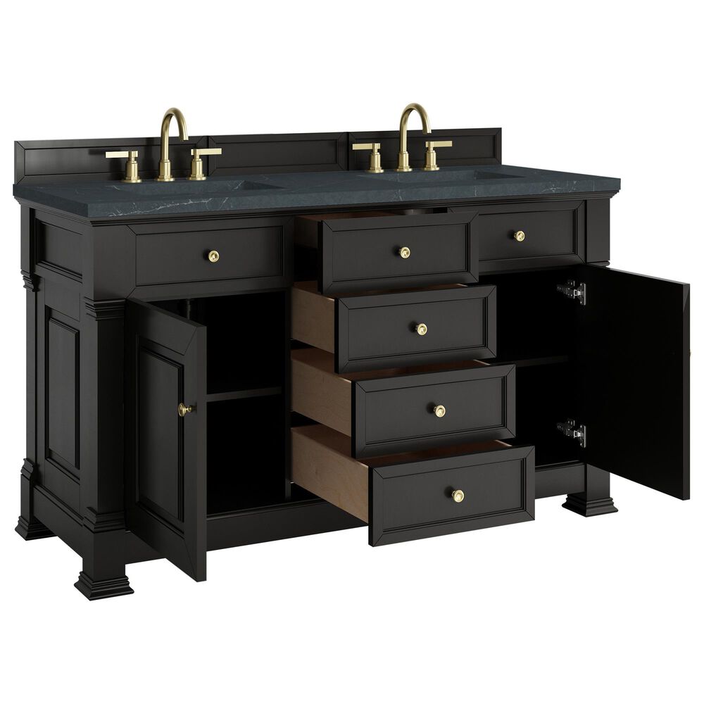 James Martin Vanities Brookfield 60&quot; Double Bathroom Vanity in Black Onyx with 3 cm Charcoal Soapstone Quartz Top and Rectangular Sinks, , large