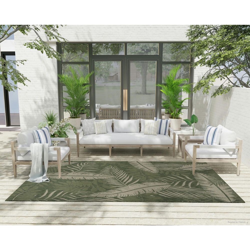 Nourison Garden Oasis GOA02 Green and Ivory 6&#39; x 9&#39; Indoor/Outdoor Area Rug, , large