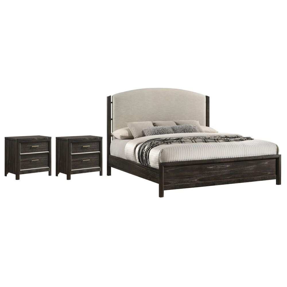 Crown Mark Ethel King Bed with Two Nightstands in Dark Brown, , large