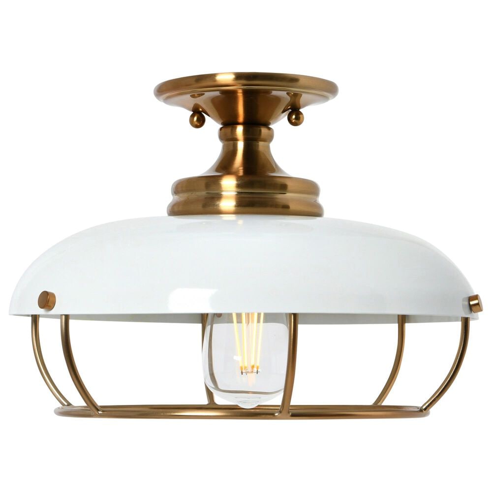 Creative Coop Presley 1-Light Semi-Flush Mount with Navy Blue Shade in Brushed Brass, , large