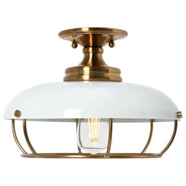 Creative Coop Presley 1-Light Semi-Flush Mount with Navy Blue Shade in Brushed Brass, , large