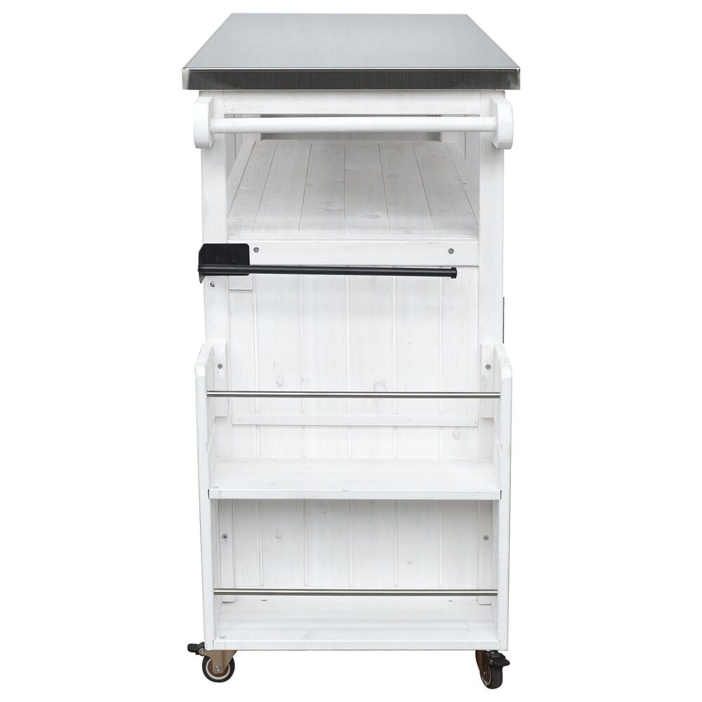Hearth and Haven Outdoor Kitchen Island Cart with Adjustable Shelves and Stainless Steel Top in White, , large
