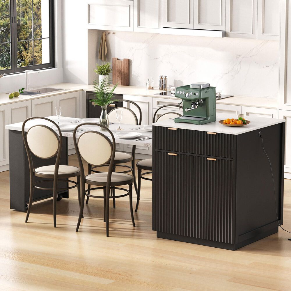 HOMLUX 83" Fluted Kitchen Island in Black, , large