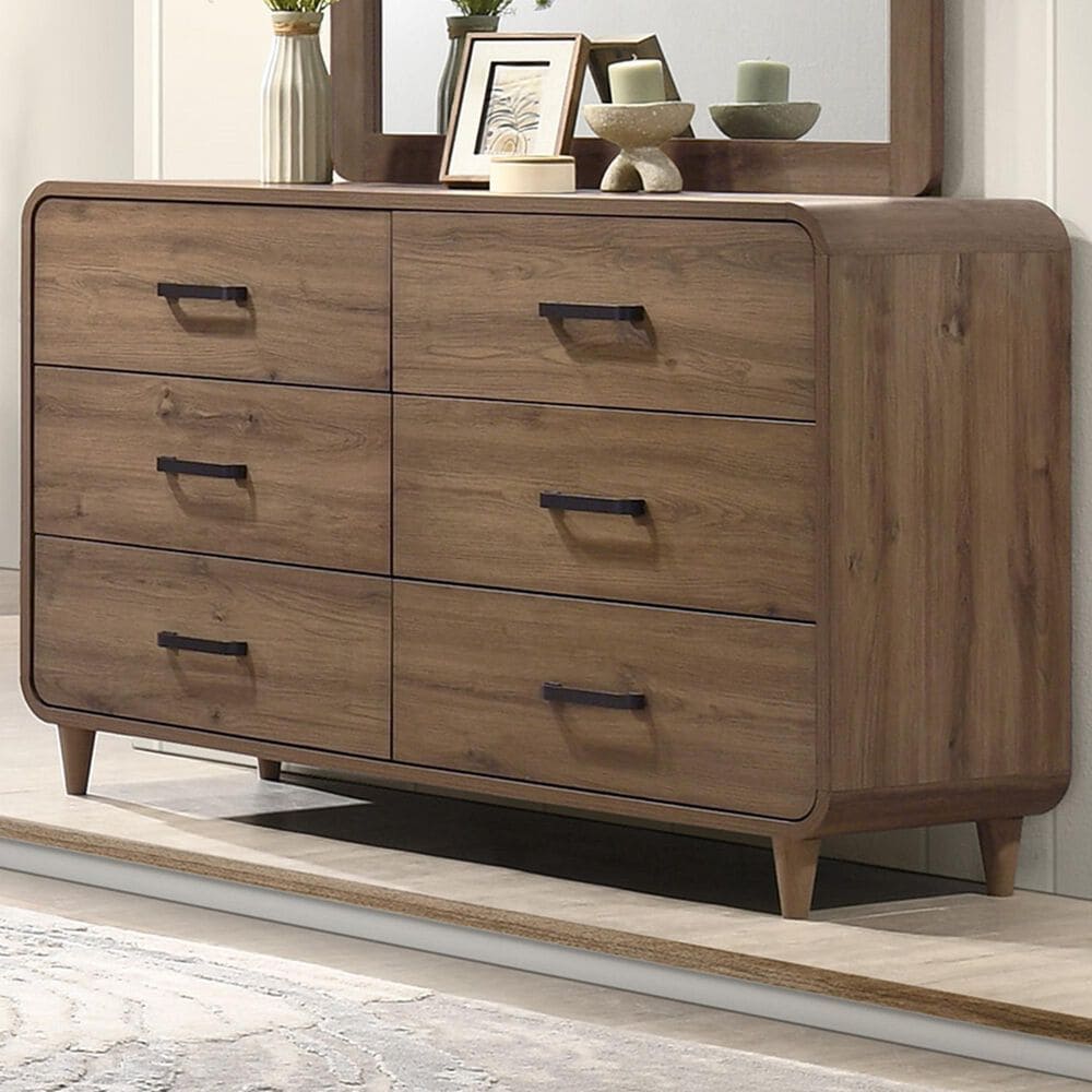 Crown Mark Nyomi 6-Drawer Dresser Only in Light Brown, , large