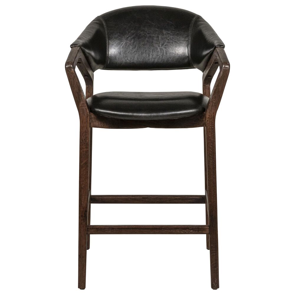 Timeless Designs Chavez Counter Stool in Brown Finish and Black Leather, , large