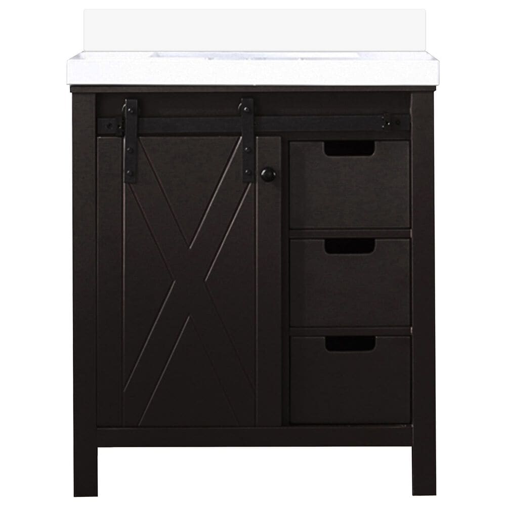 Lexora Home Marsyas 30" Single Bathroom Vanity in Brown with White Quartz Top and Rectangular Sink, , large