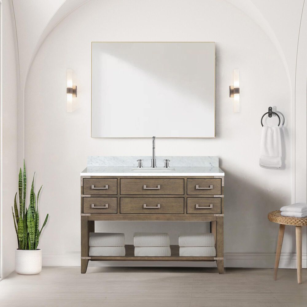 Lexora Home Norwalk 48&quot; Single Bathroom Vanity in Grey Oak with White Carrara Marble Top  and Rectangle Sink, , large