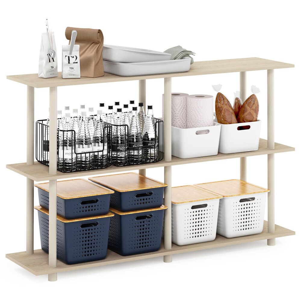 HOMLUX Turn-N-Tube 3-Tier Rectangular Side Display Rack in Bauhaus Oak and Beige, , large
