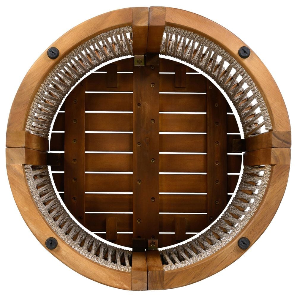 Hearth and Haven Outdoor Round Acacia Wood Side Table with Handwoven Rope Accents in Natural, , large
